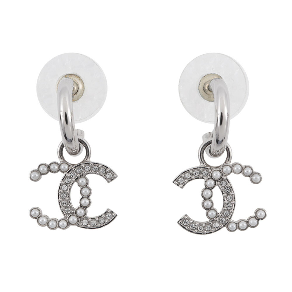 CHANEL Gold Pearl Logo Earrings